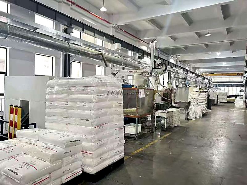 Workshop with raw material stacks